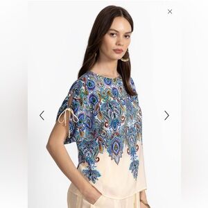 JOHNNY WAS Silk RUCHED SLEEVE BLOUSE